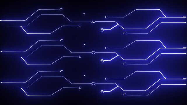 Blue Circuitry Data Flow in Dark Digital Background with Glowing Lines and Particles
