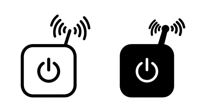 Power Button Icon Set, Wireless Signal Device, Technology Symbol, Vector Graphic