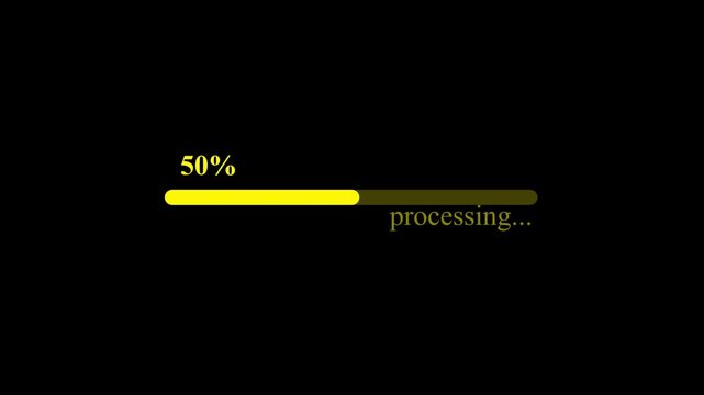 Progress bar animations in yellow with black background showing loading stages for digital processes