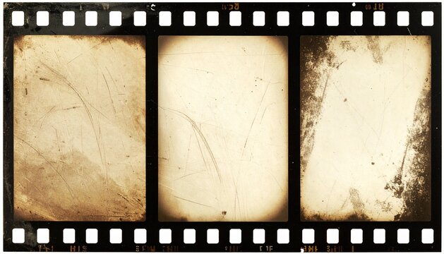 Vintage 35mm Film Strip Frame with Aged Scratches and Grunge Texture