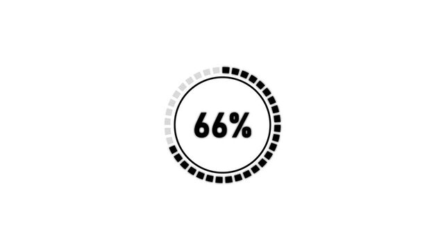 Circle loading bar progressing from 0 to 100% on Black background. loading wheel icon animation . 100 percent in loading ring. Digital loading circle with percentage counter.
