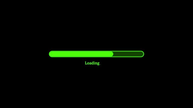 Bright green progress loading bar with text on a solid black background for digital interface and software installation process visualization