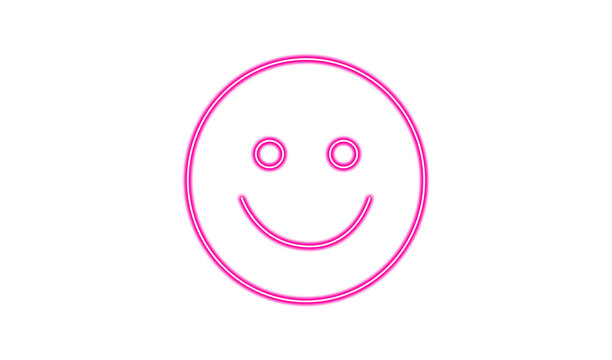 Neon pink glowing smiley face icon isolated on transparent background
