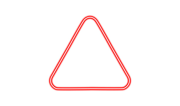Neon red triangle frame isolated on transparent background