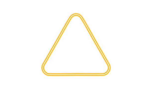 Glowing yellow neon triangle frame isolated on transparent background