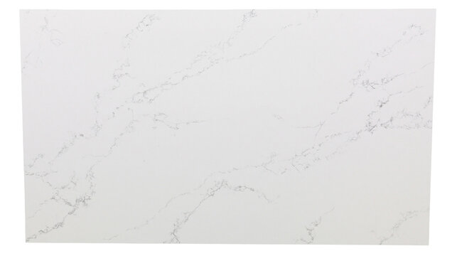 White quartz countertop with subtle grey veining, isolated on transparent background