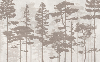Sepia monochrome vintage pine forest wallpaper mural background © kalakarilife