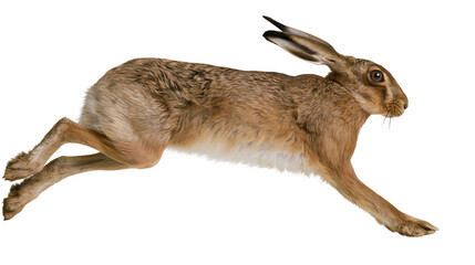 Brown hare running at full speed, isolated on transparent background © Mia