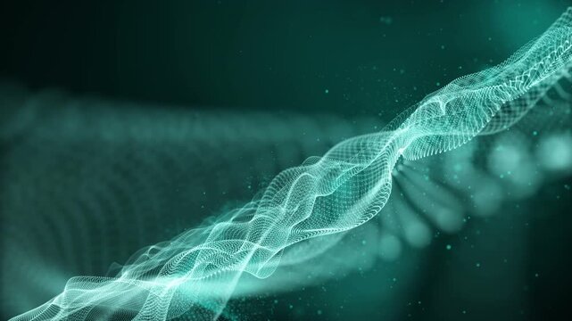 Futuristic video animation with wave object and glitter particles in slow motion, 4096x2304 loop 4K