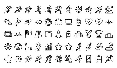 Obraz premium Running Fitness Sports Training and Motion Outline Icon Collection Vector
