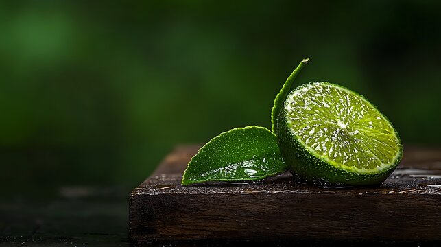 Fresh lime slice on wooden board