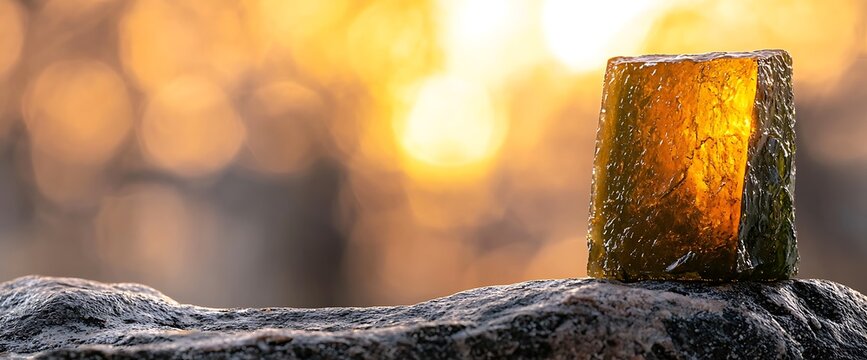 Golden block on stone at sunrise