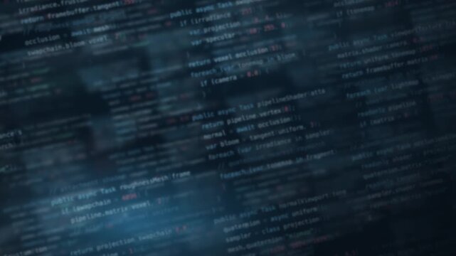 Dynamic blurred code background featuring a cool color palette with vibrant blue and teal hues creating a tech-inspired atmosphere, ideal for digital content and programming themes.