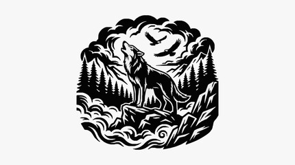 Fototapeta premium Intricate black and white illustration of a detailed lion's head.