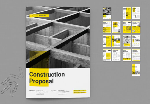 Construction Conceptual Proposal Design Template in Pale Grey and Yellow Elements