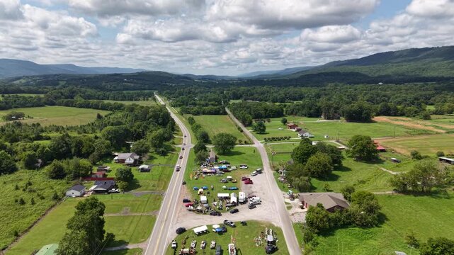 Drone View of a Country Road and Farmland in Pikeville, Tennessee, Cumberland Mountains