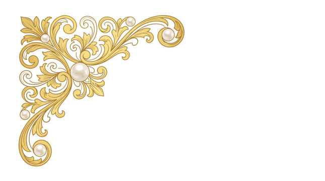 Vintage Golden Swirl Ornament with Pearls, Isolated