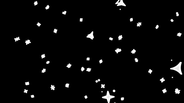Hand Drawn Animated White Stars and Sparkles on Black Background