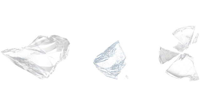 Broken glass shards vector set realistic shattered crystal fragments isolated on white background transparent ice splash
