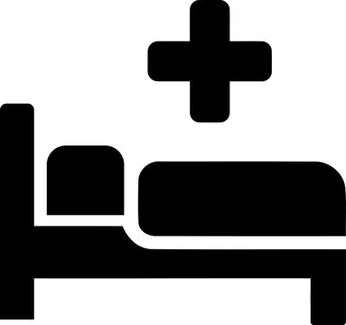 Black hospital bed icon with a medical cross symbol isolated on transparent background