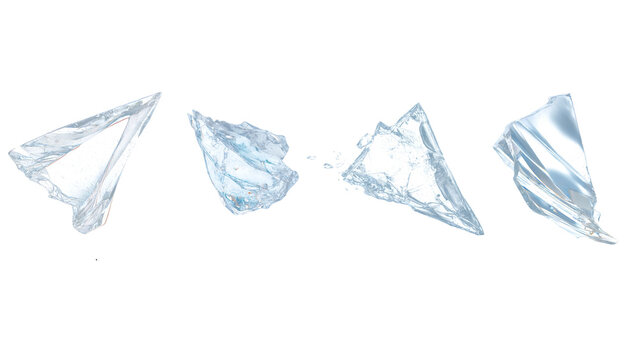 Broken glass shards vector set realistic shattered crystal fragments isolated on white background transparent ice splash