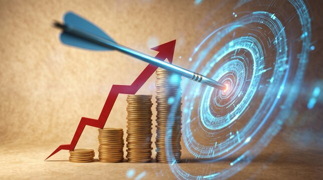 Arrow hitting financial target with coins