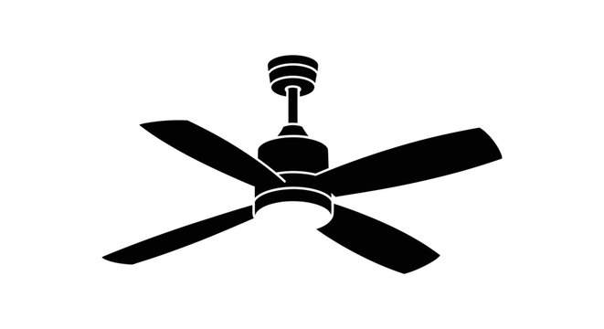 Ceiling fan with five blades a black silhouette against a white background