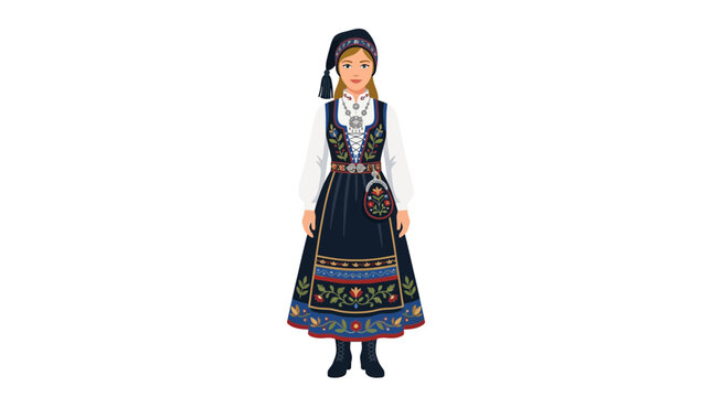 Woman in Traditional Norwegian Bunad Dress, Isolated