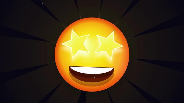 Excited Star Eyes Emoji Animating on Dark Radial Burst Background