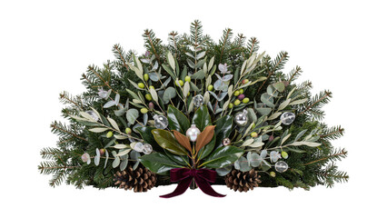 Fototapeta premium Christmas swag with pine branches and ornaments isolated on transparent background