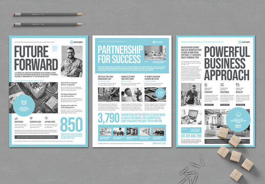 Modern Corporate Flyer with 3 Variations in Pale Blue and Grey