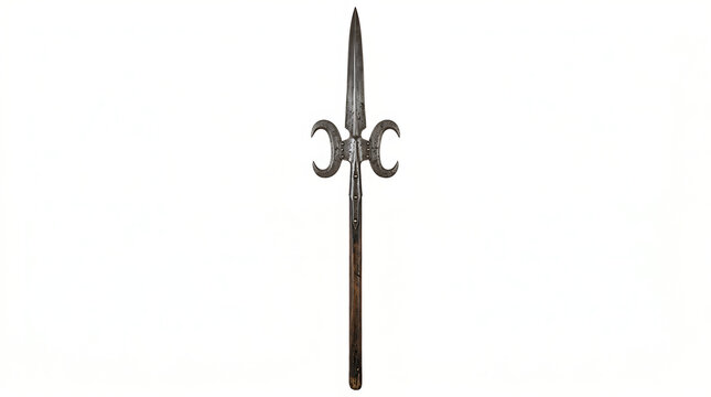 Ancient Medieval Polearm Weapon Isolated on a Clean White Background Studio Shot