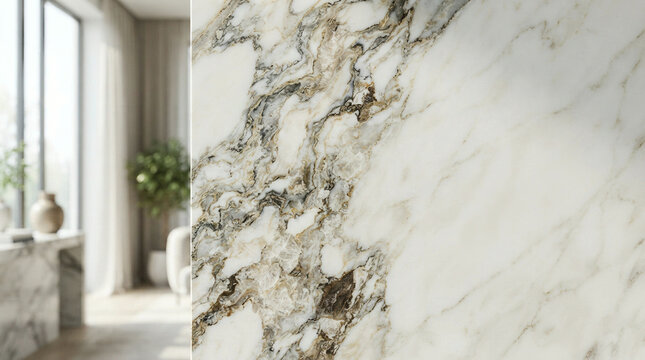 Close up marble texture with interior room background