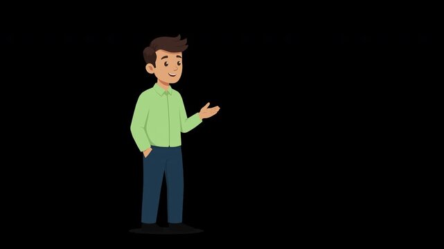 Friendly Business Man Presenting with Hand Gesture Animated Character