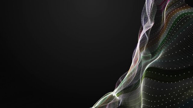Fantastic video animation with particle wave object in slow motion and space for text, 4096x2304 loop 4K
