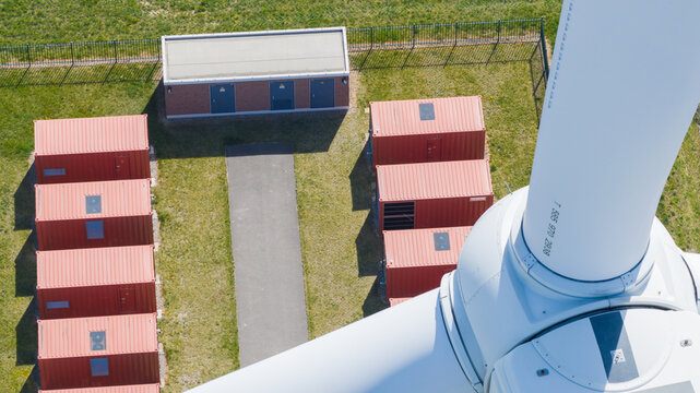 Aerial view of Battery Energy Storage System at Wind Park