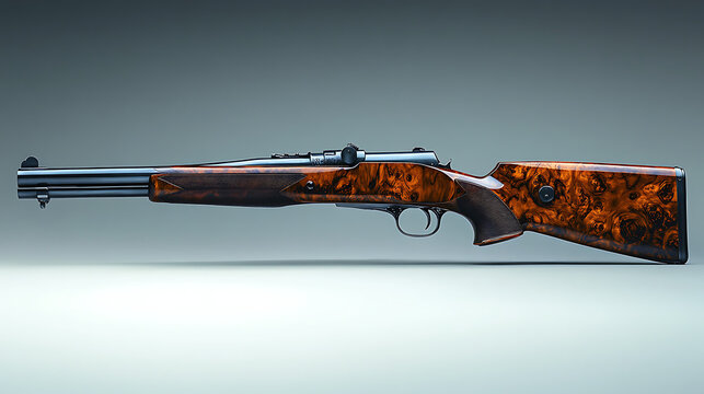 A well-maintained Mauser bolt-action rifle from the early 20th century, its iconic silhouette sharply defined against a stark white background under cinematic studio lighting 