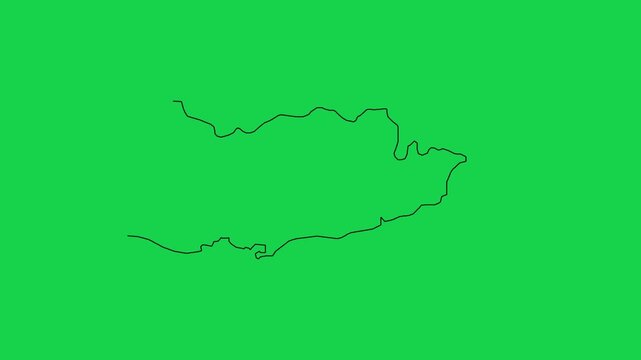 Outline animation of Cyprus island map drawing on green background for geography education.