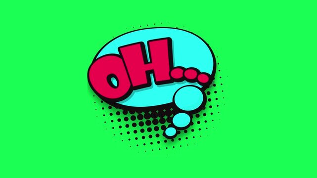 Comic book speech bubble with the word oh on green background