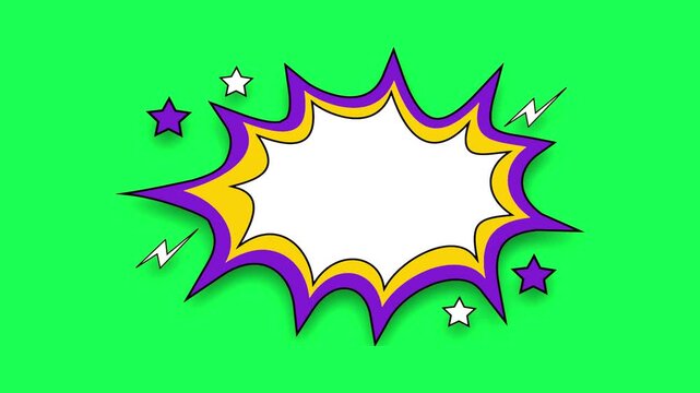 Comic book style speech bubble with stars on green background