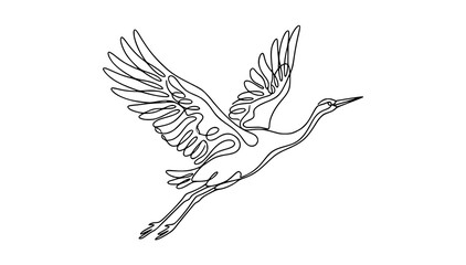 Fototapeta premium Flying Crane Bird One Line Drawing with Flowing Abstract Wing Feathers