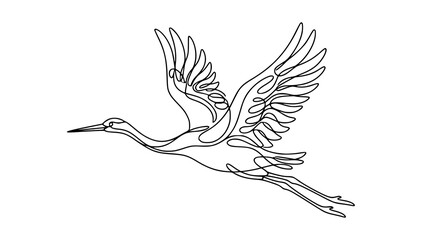 Fototapeta premium Elegant Flying Crane Continuous Line Art Abstract Feather Vector Illustration