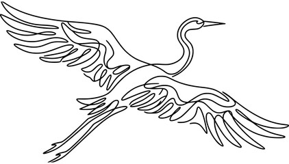 Fototapeta premium Abstract Flying Crane Elegant Continuous Line Feather Art Vector Design