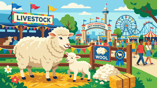 Sheep Livestock Wool Fairground Scene - Cute Family