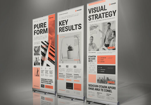 Roll-up Banner Template in Pale Grey Colors with Peach and Graphite Accents