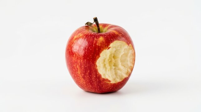 Red apple with a bite taken out isolated on white background