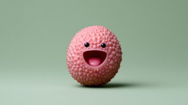 Cheerful Pink Lychee Fruit Character Spreading Vegan Joy