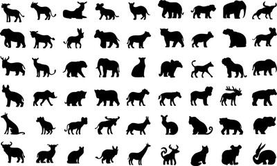 Fototapeta premium PrintWild Animal Wildlife Fauna Silhouette Vector Collection for Elephant Giraffe Lion Bear Bull Icon Bundle Set