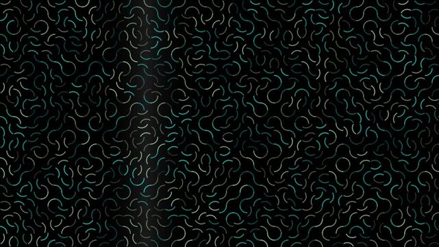 Wavy abstract pattern of dark teal fluid lines dancing across a deep black background in continuous motion.