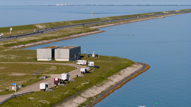 Aerial view of High Voltage Substation at Afsluitdijk Wind Park